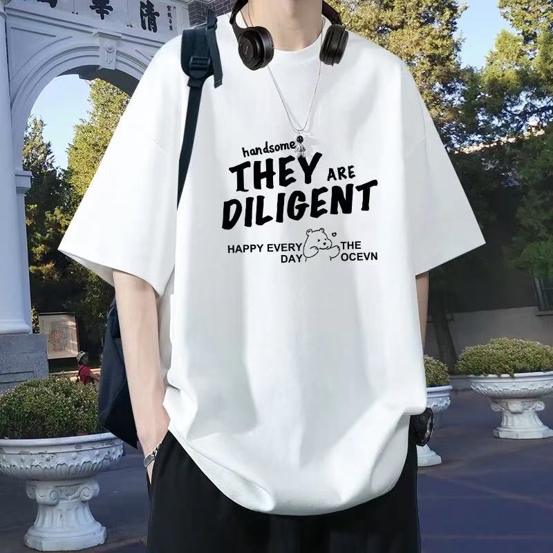 休闲纯棉短袖t恤男士夏季美式重磅宽松潮牌学生情侣款白色半袖ins